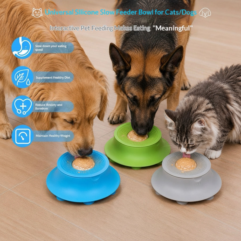 Silicone Slow Feeder Bowl – Anti-Slip Suction Cup for Cats & Dogs